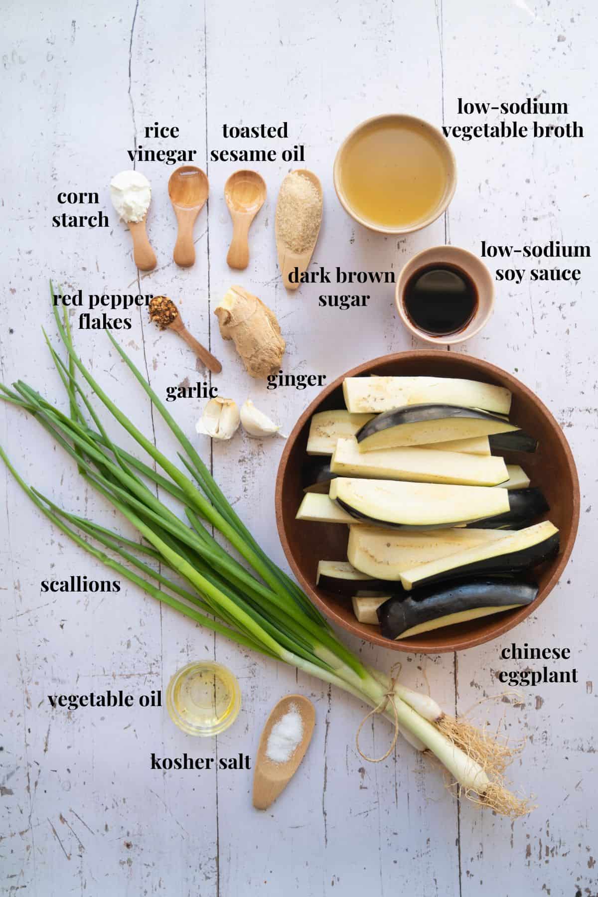 Ingredient images for Chinese eggplant in garlic sauce.