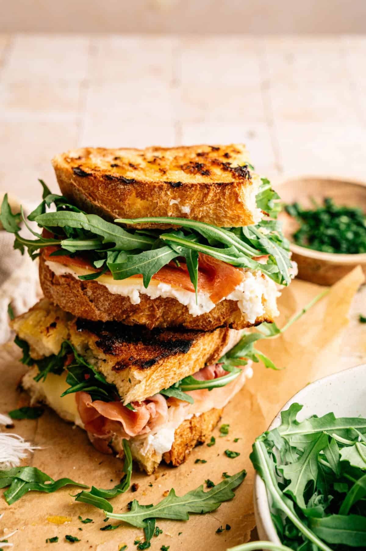 Cheesy prosciutto panini.