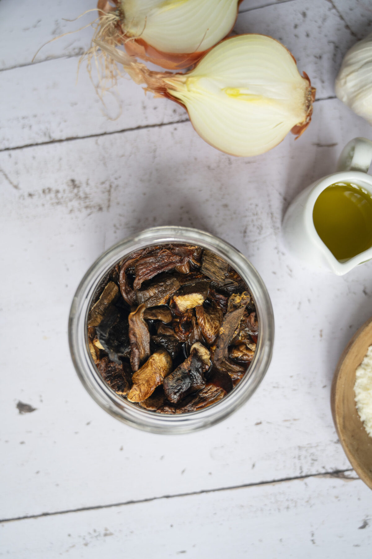 Soaked dried porcini mushrooms.