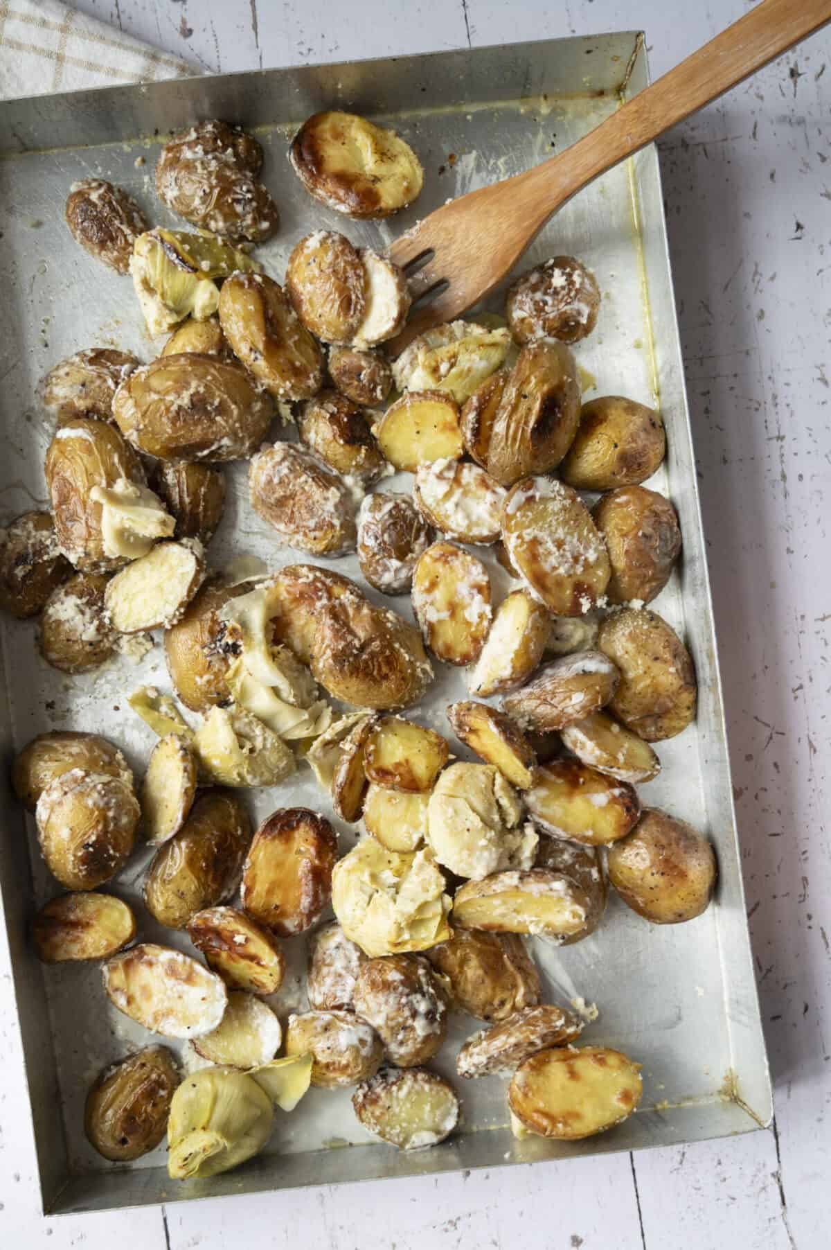 Potatoes and artichokes tossed with Pecorino.