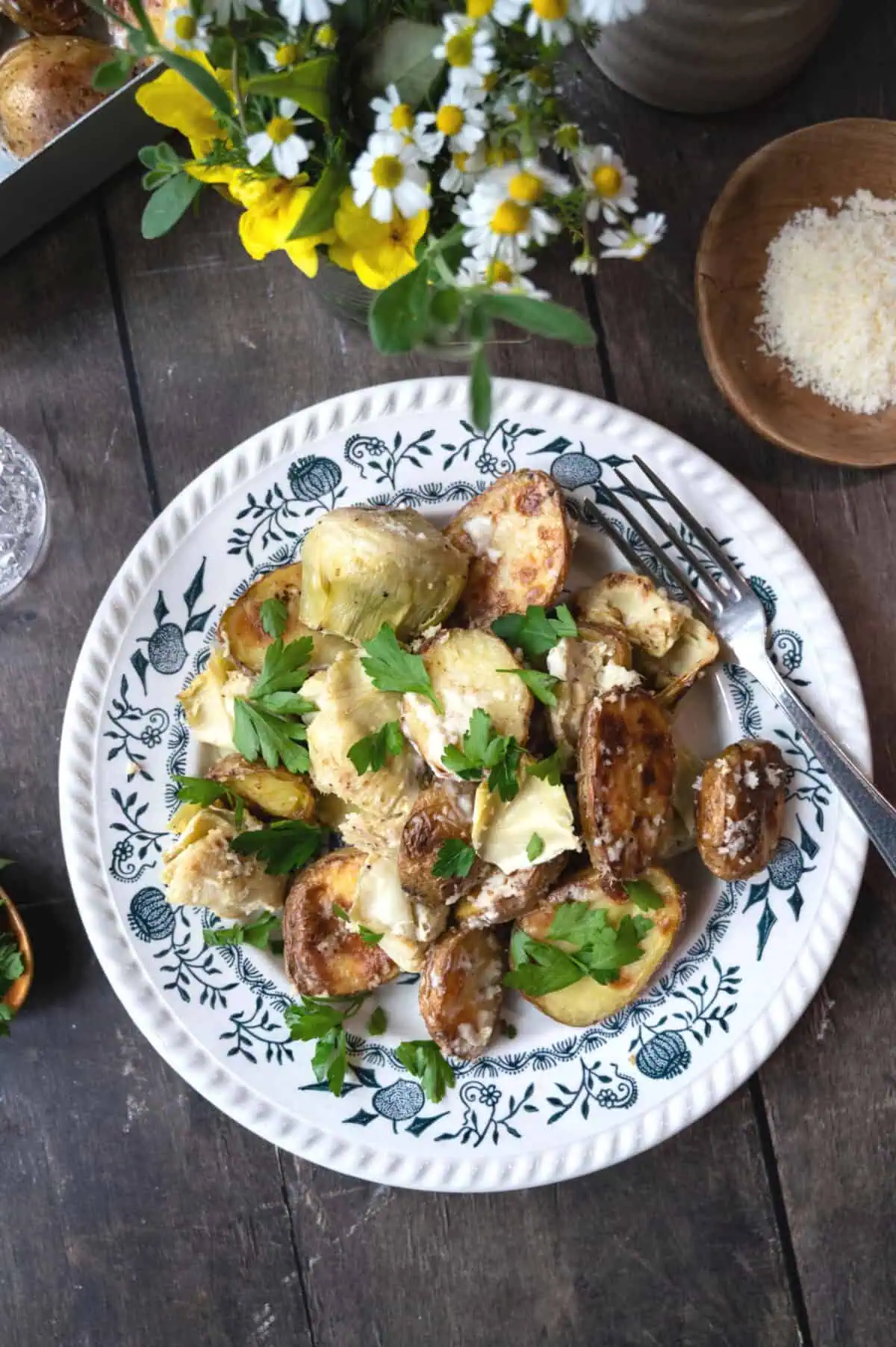 Potatoes and artichokes with heavy cream.