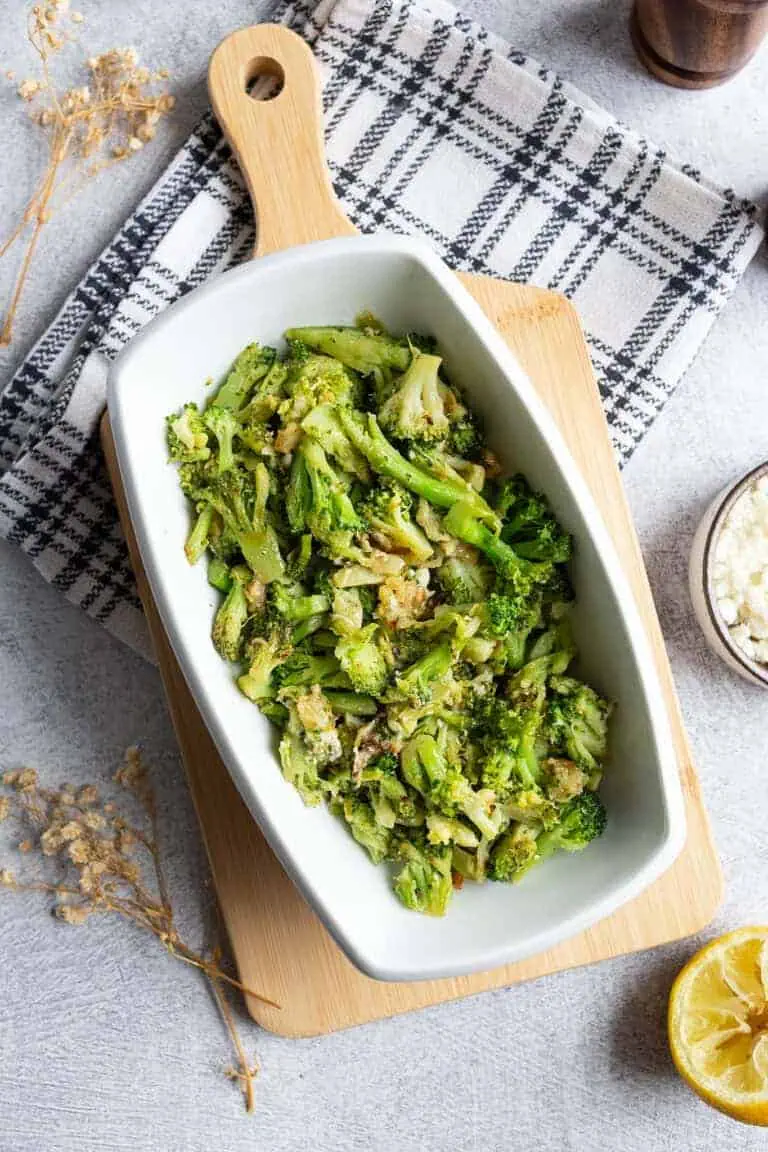 A platter of sauteed broccoli with roasted garlic.