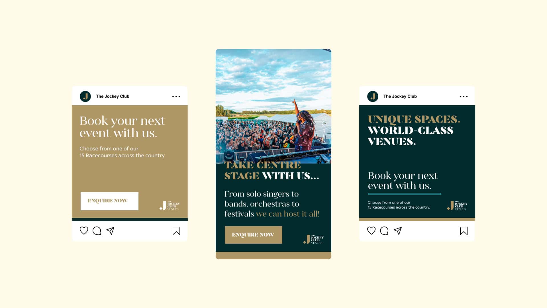 Campaign creative for The Jockey Club Venues by Fore Studio