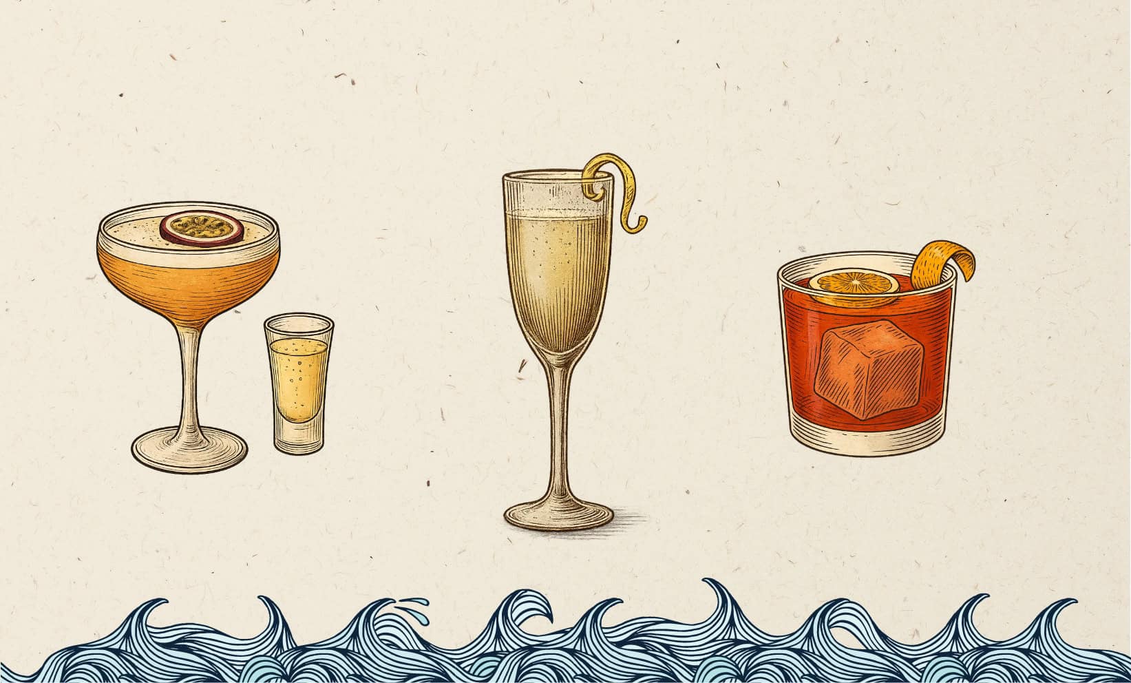 Restaurant cocktail illustrations by Fore Studio