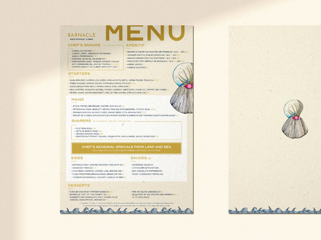 Luxury restaurant branding for Barnacle Liverpool