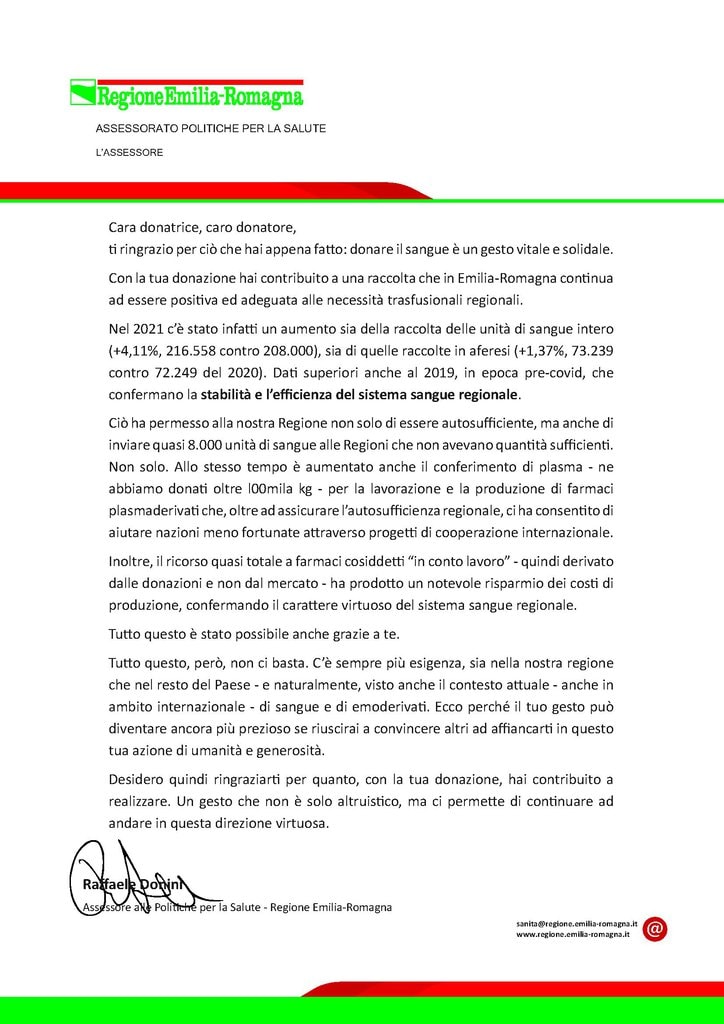 lettera ai donatori