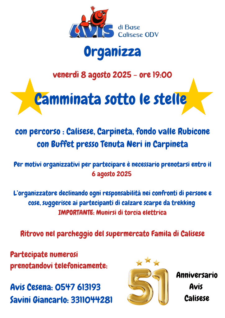 Locandina Camminata sotto le stelle Calisese