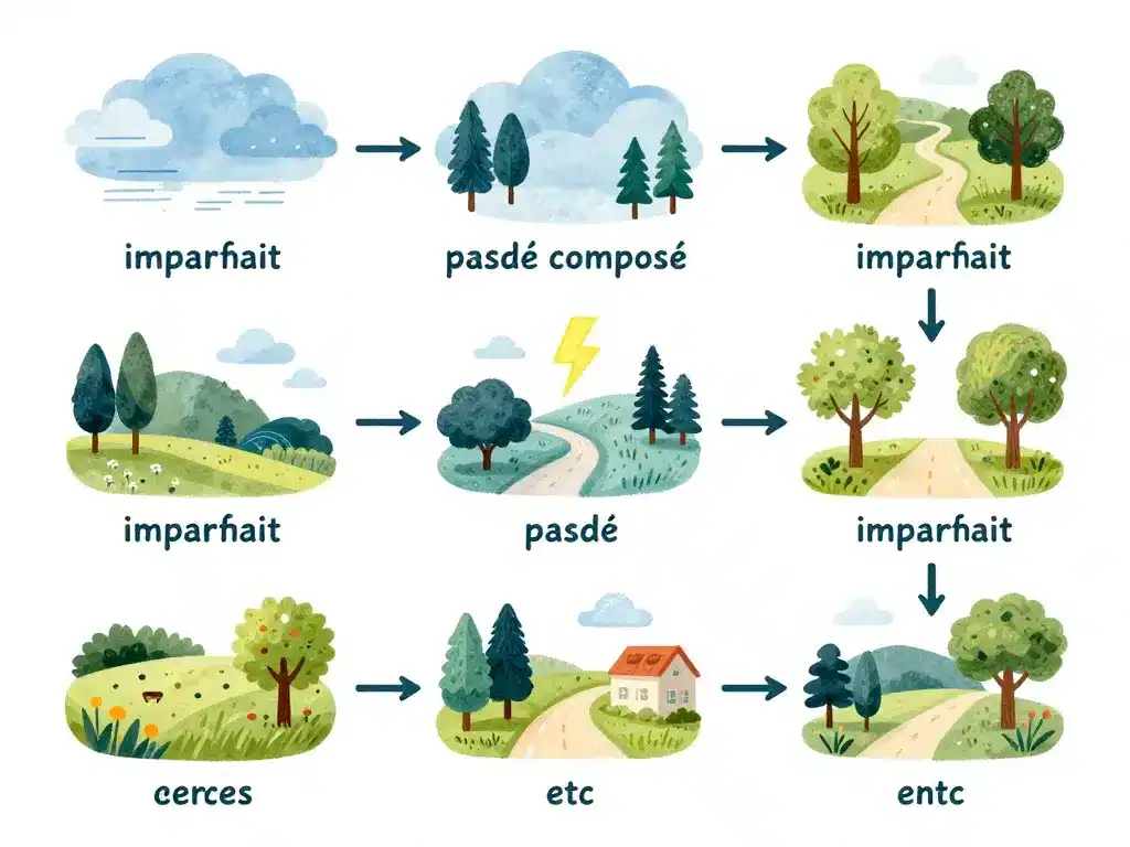 illustration la valeur des temps tableau conjugaison passé