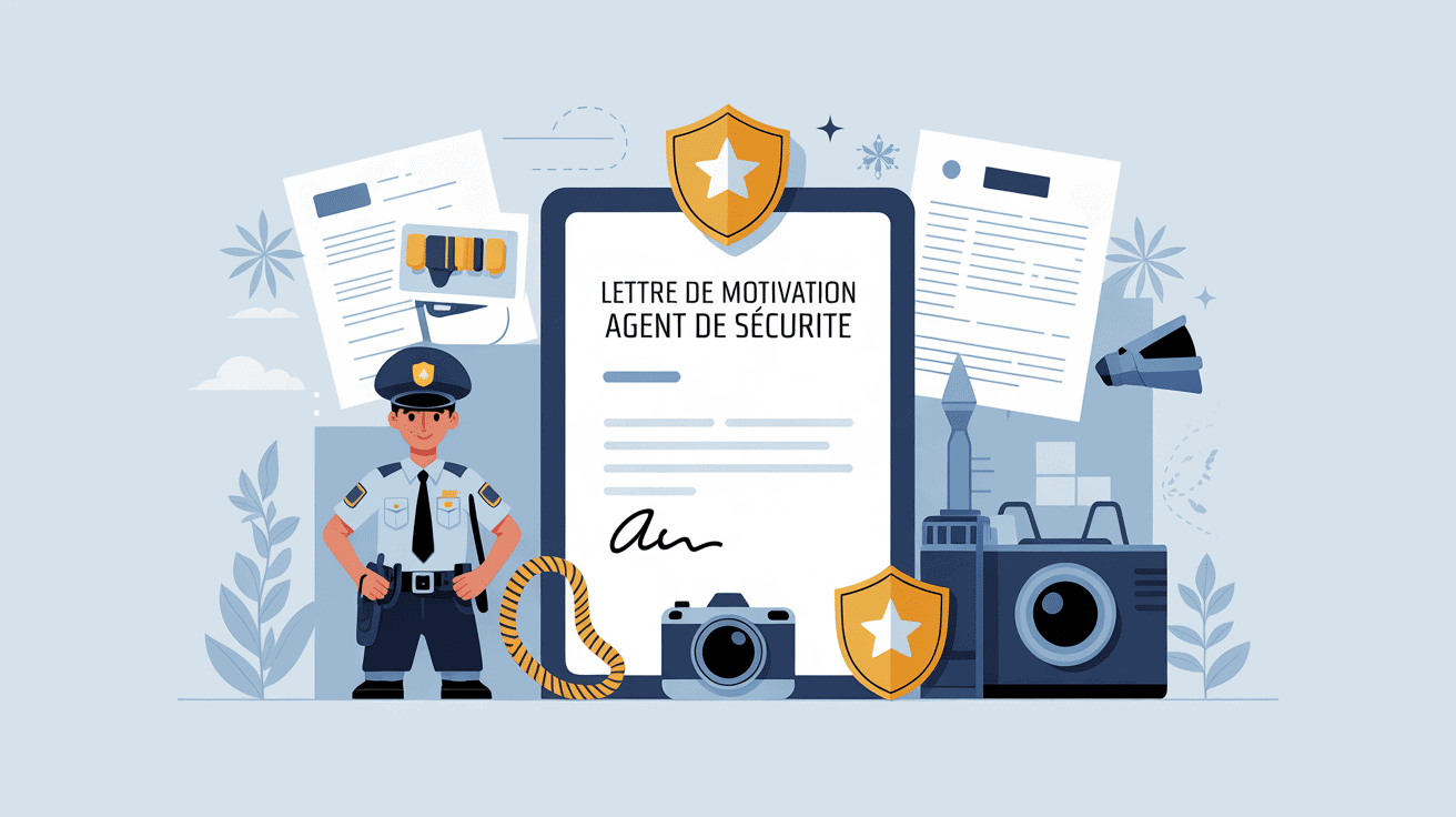 Lettre de motivation agent de sécurité entourée de symboles sécurité