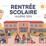 illustration rentrée scolaire algérie 2024 école et élèves