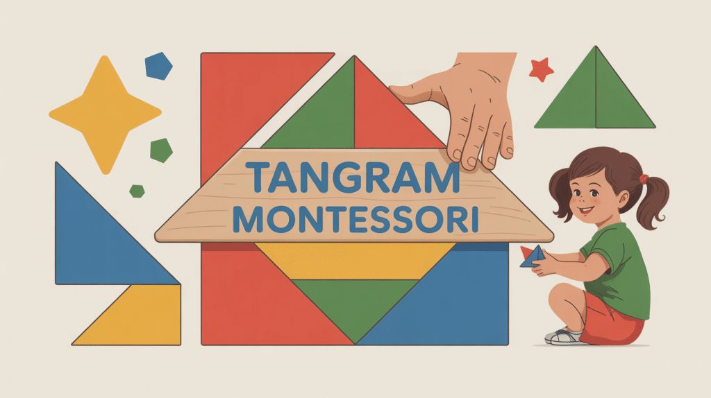 Tangram Montessori en bois manipulé par un enfant