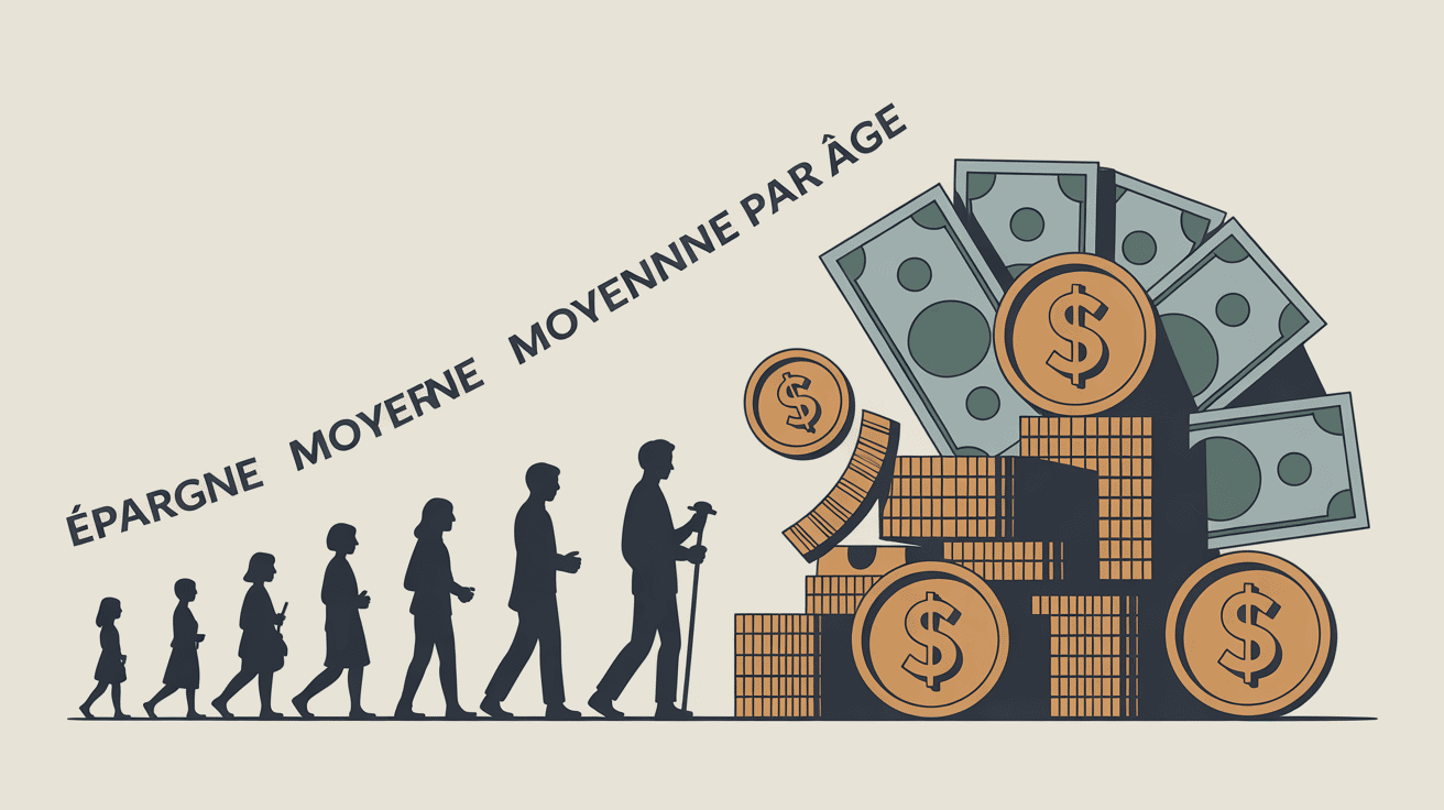 illustration épargne moyenne français par âge, silhouettes tranches d'âge