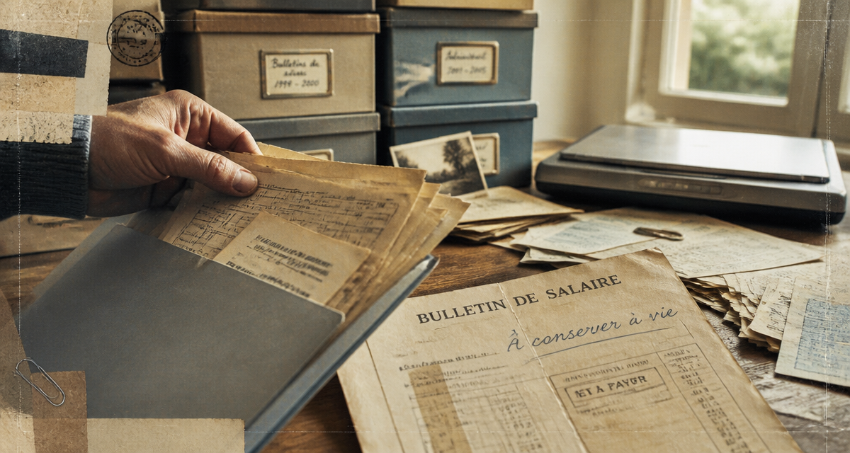 Durée de conservation des bulletins de salaire après la retraite, documents archivés sur un bureau