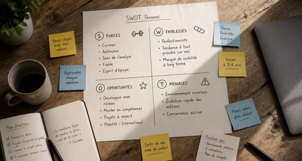 SWOT personnel : 4 quadrants pour maîtriser votre carrière et éviter 3 erreurs fatales