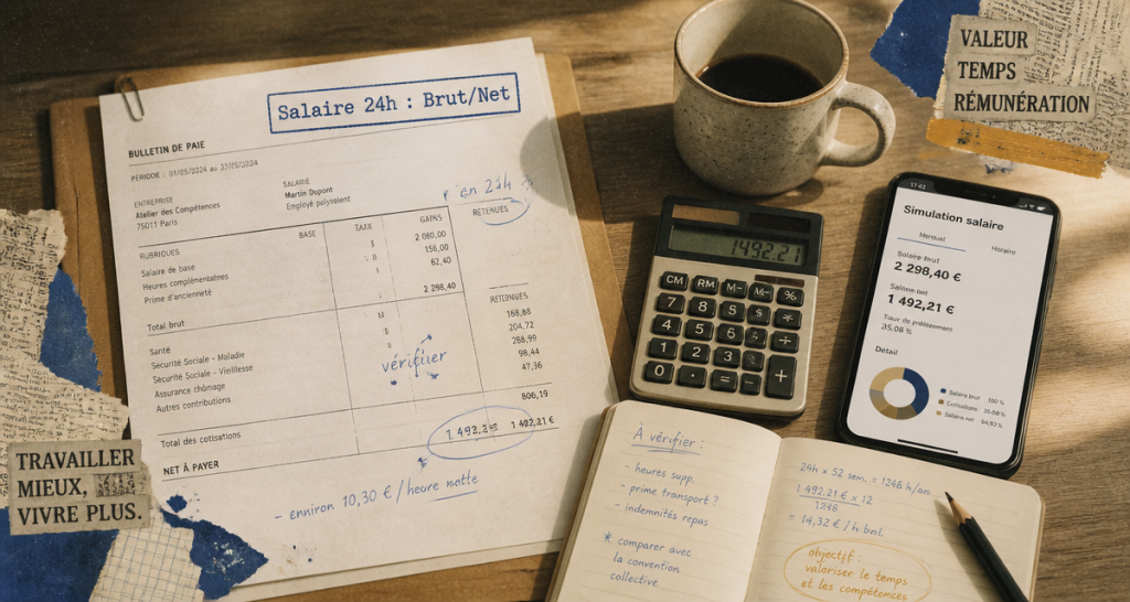 Salaire pour 24h par semaine : calcul du net, droits sociaux et optimisation