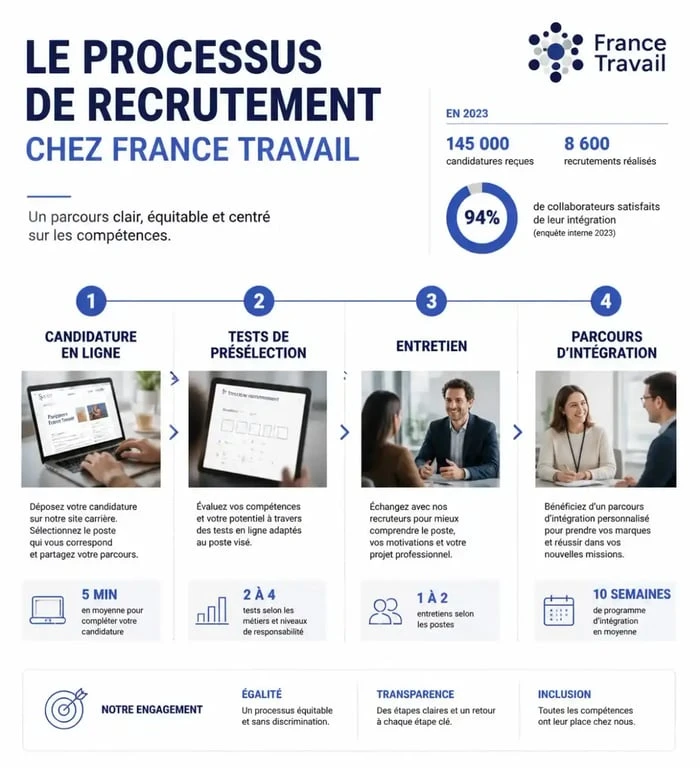 Processus de recrutement conseiller France Travail : étapes de la candidature à l'intégration