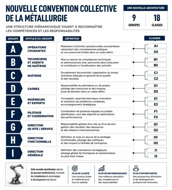 Infographie de la nouvelle classification de la convention collective métallurgie 2025