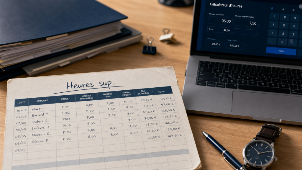 Tableau de suivi des heures supplémentaires : calcul, taux et modèle Excel