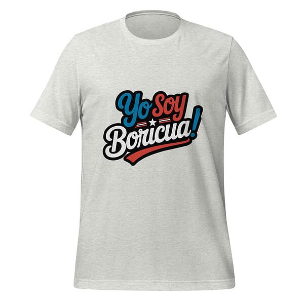 Boricua Pride T-Shirt Casual gray T-shirt with "Yo Soy Boricua!" slogan in bold colors.