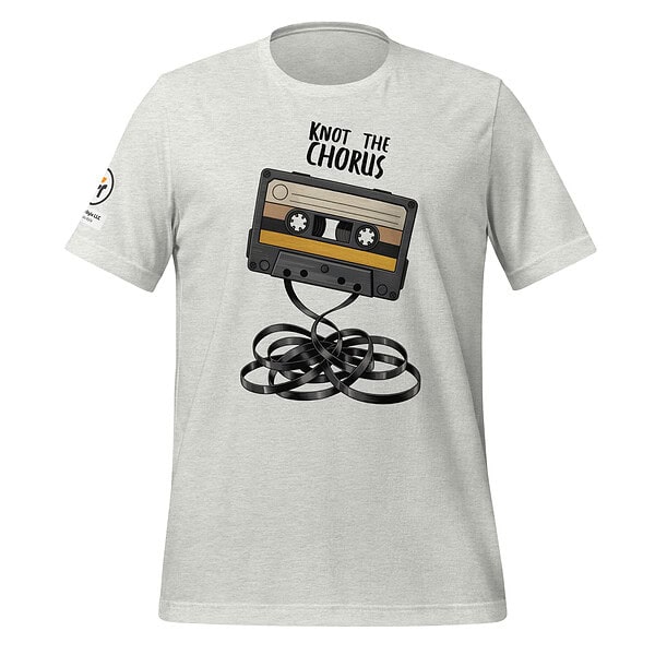 Graphic of a cassette tape with "Knot the Chorus" text for music lovers.