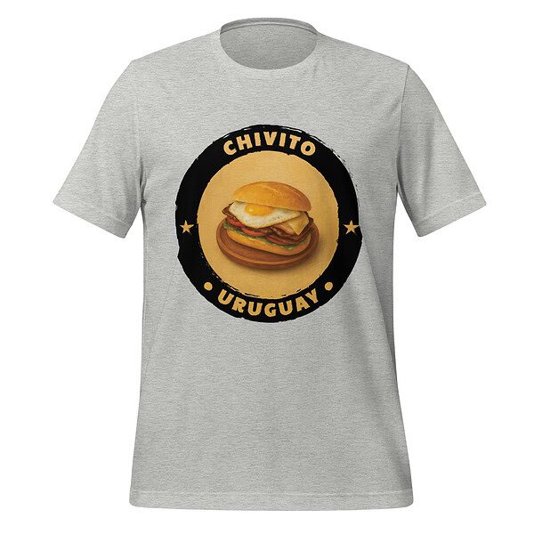 Chivito Uruguay graphic T-shirt featuring a burger illustration.