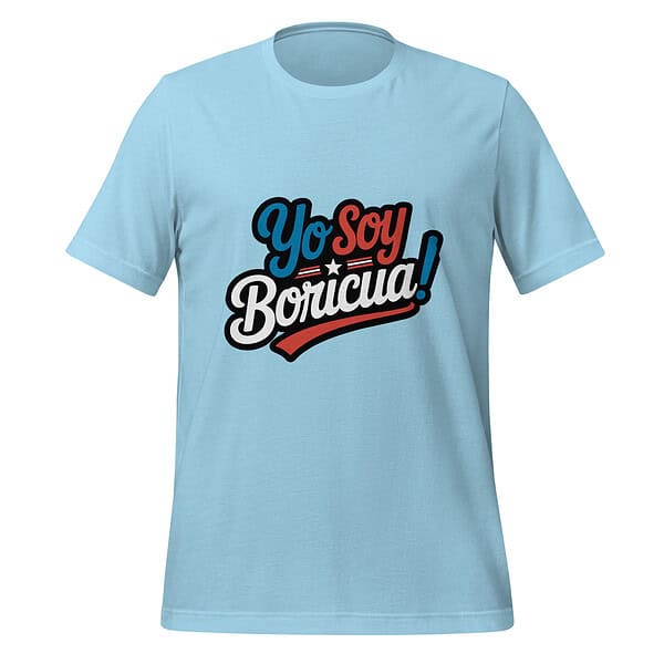 Yo Soy Boricua! T-shirt Light blue T-shirt with "Yo Soy Boricua!" slogan in bold colors.