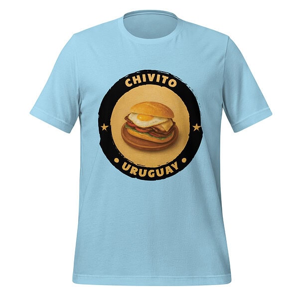 Casual Chivito Uruguay T-shirt with burger graphic for food lovers.