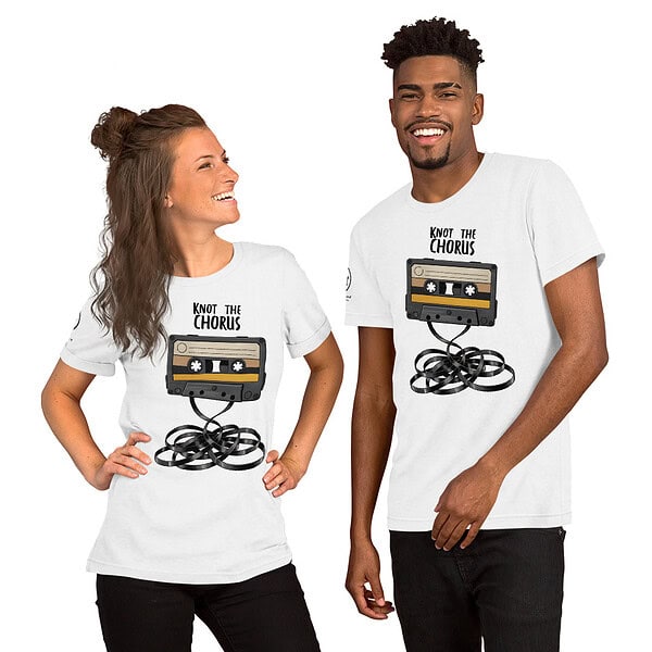 Stylish Knot the Chorus T-shirt featuring cassette tape graphic for music fans.