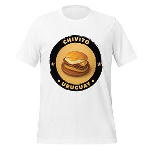 White T-shirt with Chivito Uruguay graphic and text.