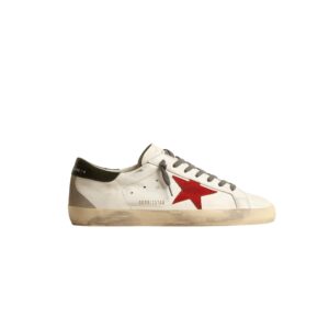 Golden Goose Super-Star with red suede star and green leather heel tab