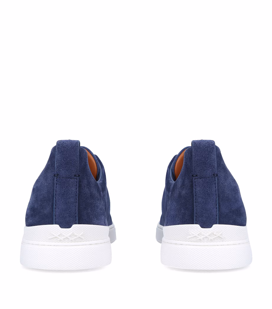 Zegna Suede Triple Stitch Sneakers Blue - Image 5