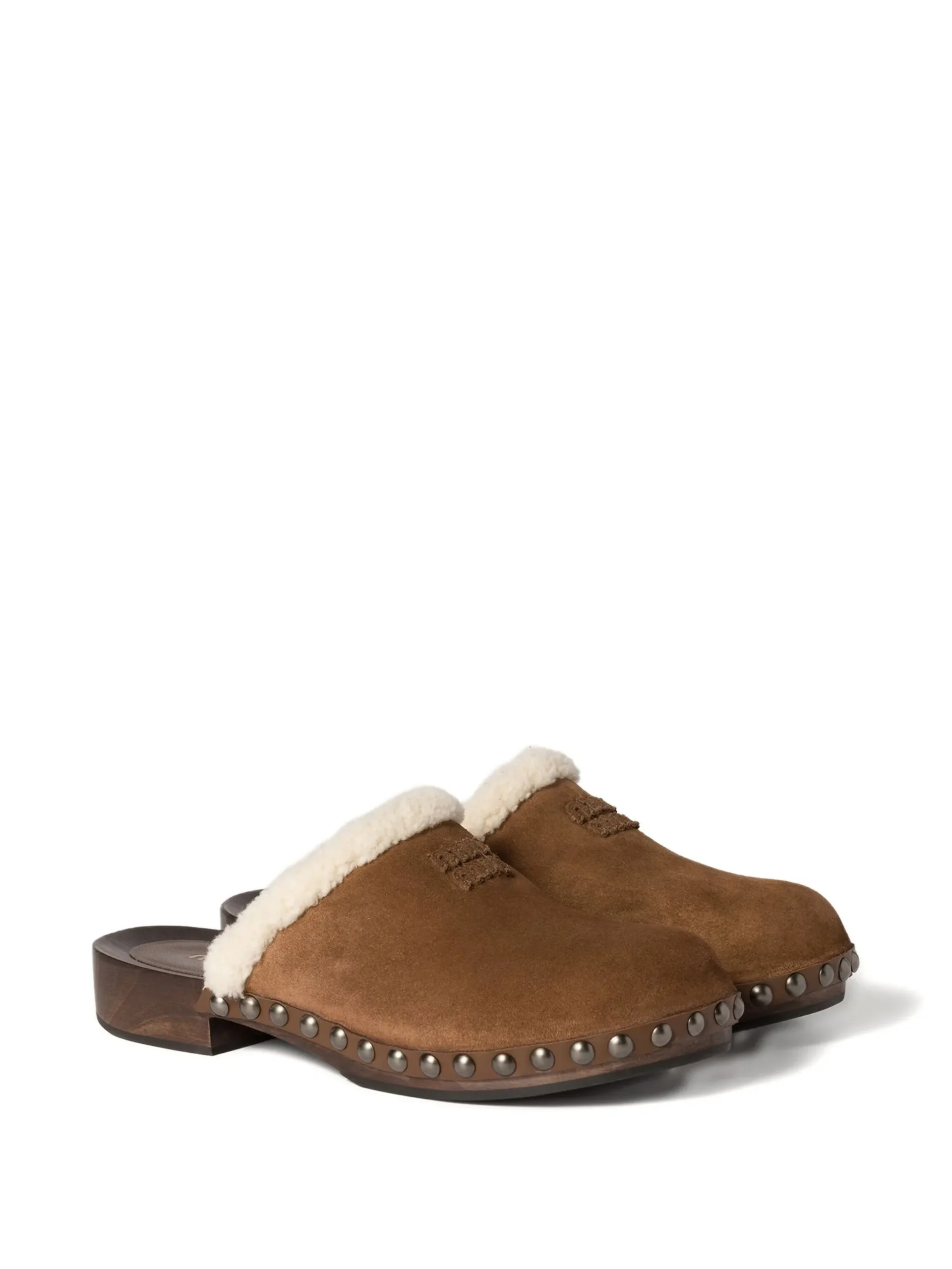 Miu Miu Shearling-Lined Suede Clogs In Brown.  - Image 2