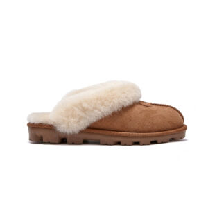 Coquette Slippers Chestnut Suede With A Sheepskin Lining. 