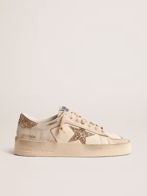 Women’s Stardan in Ecru Nappa Leather With Gold Glitter Star And Heel Tab - Image 2