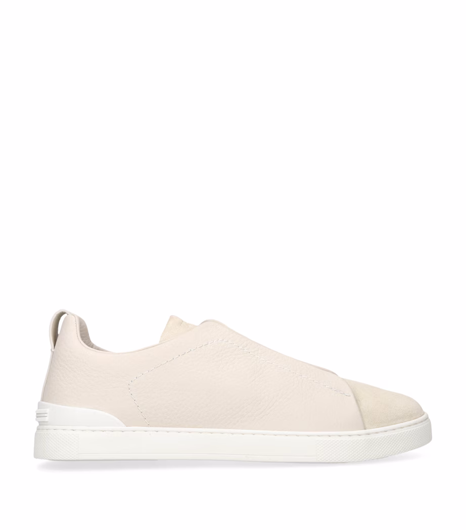 Zegna Suede Triple Stitch Sneakers White - Image 5