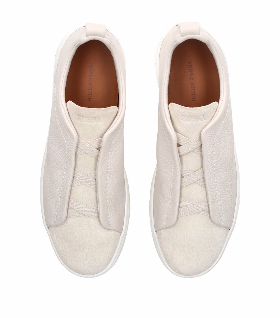 Zegna Suede Triple Stitch Sneakers White - Image 4