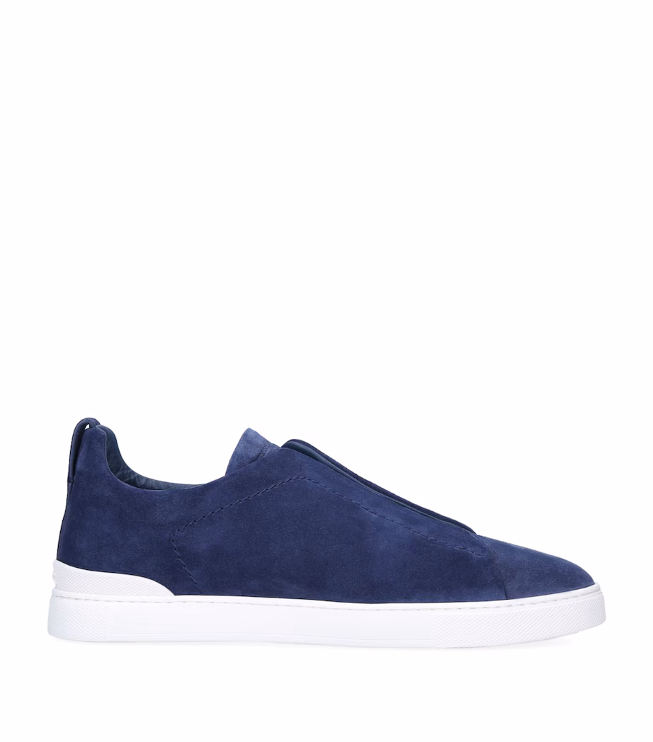 Zegna Suede Triple Stitch Sneakers Blue - Image 2