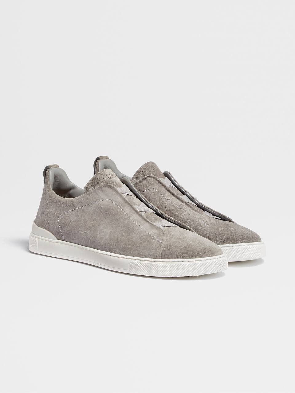 Zegna Suede Triple Stitch Sneakers Grey - Image 4