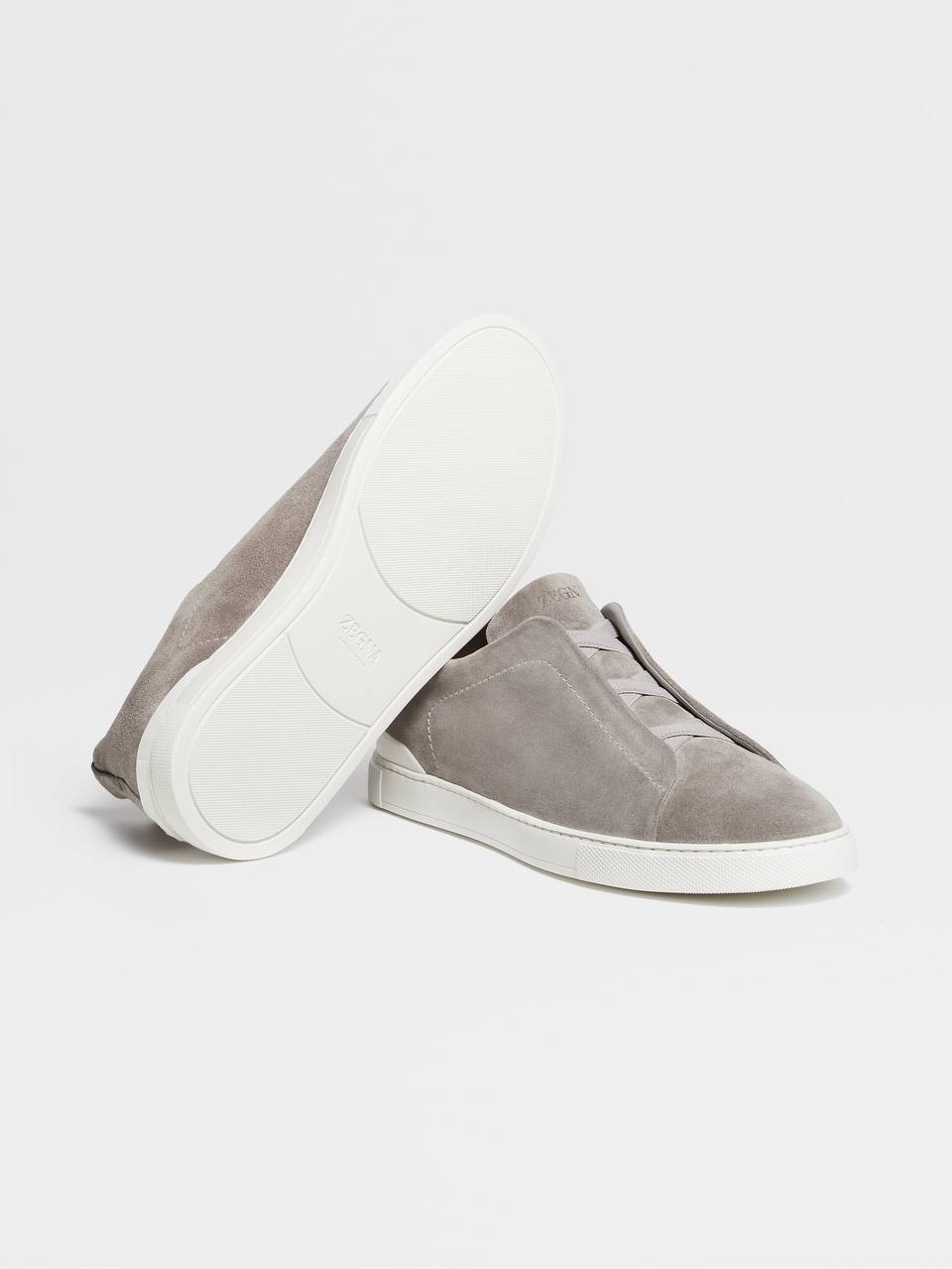 Zegna Suede Triple Stitch Sneakers Grey - Image 3
