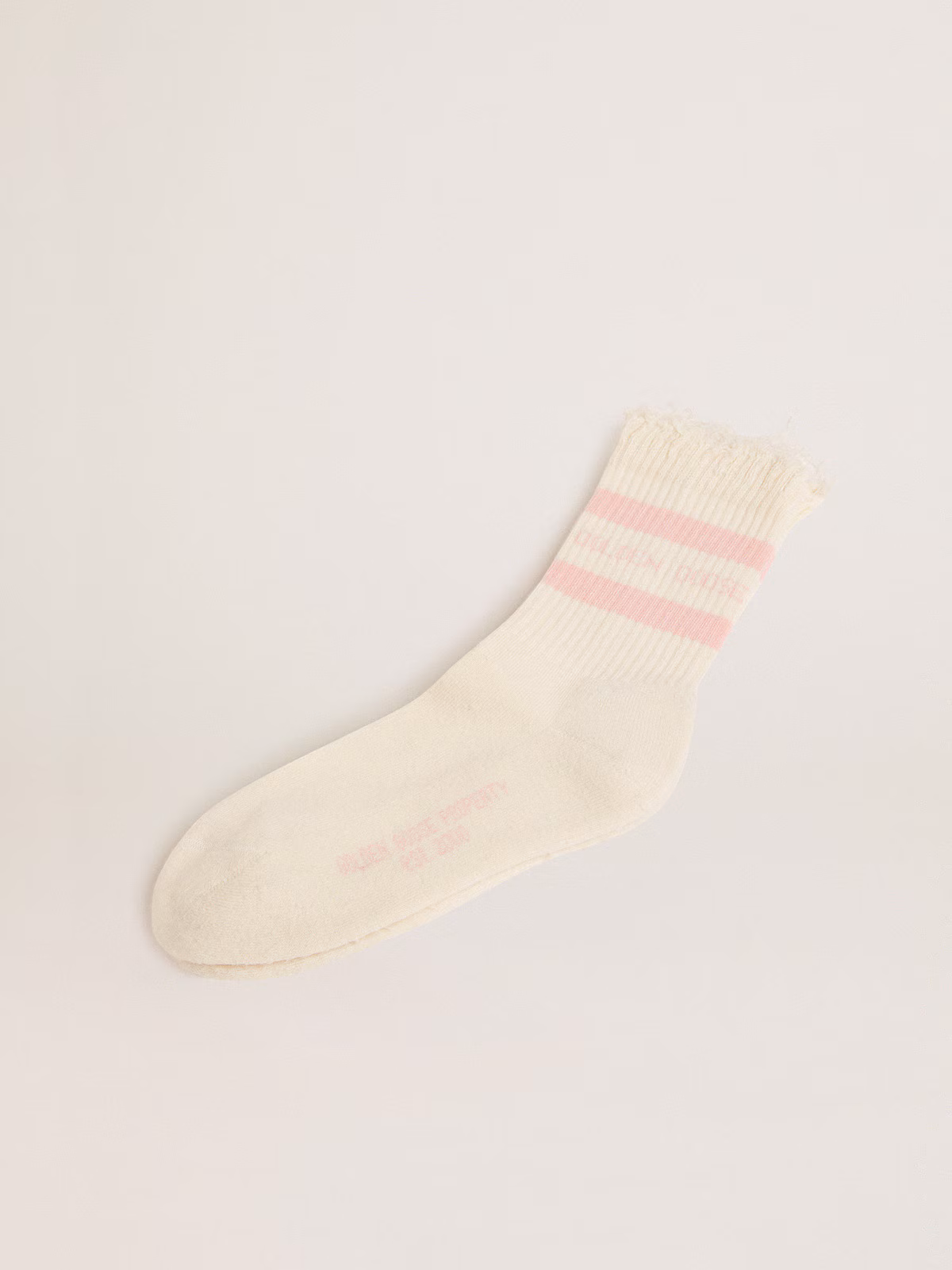 Distressed-Finish White Socks With Baby-Pink Logo And Stripes - Image 3