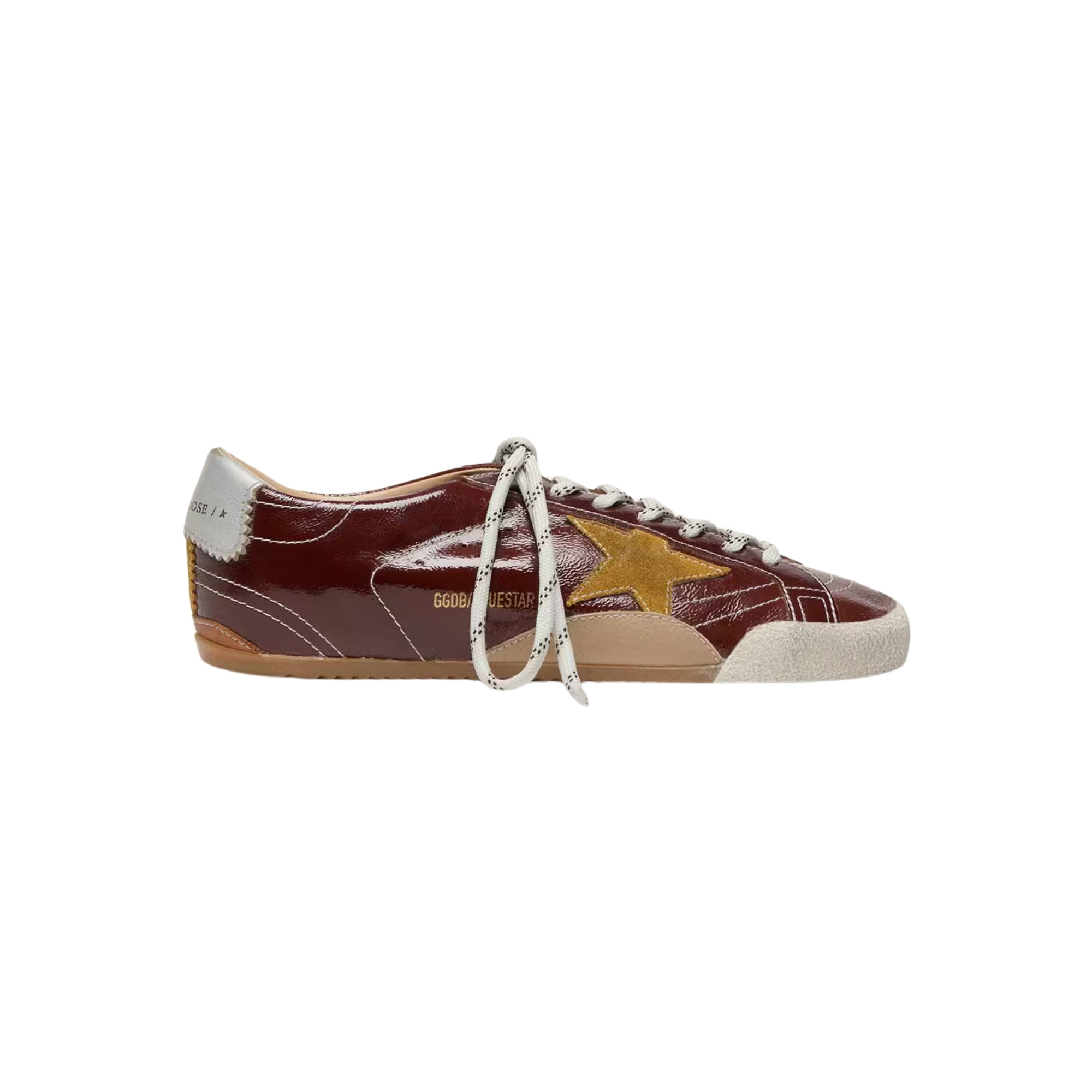 Golden Goose True-Star in burgundy naplak with suede star and silver nappa heel tab