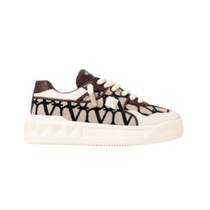 Valentino Garavani One Stud XL sneakers in nappa leather and Toile Iconographe fabric