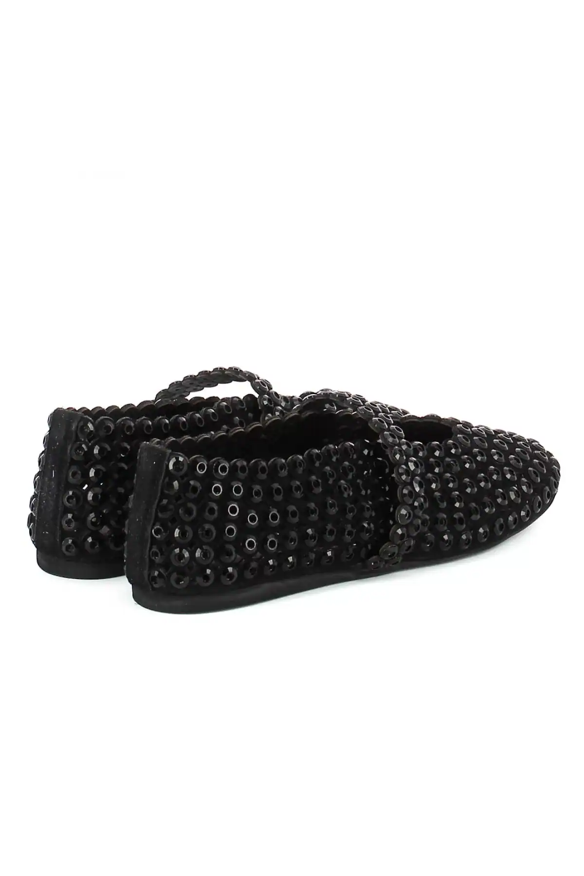 Alaïa Suede Glass-Embellished Ballet Flats Black - Image 5