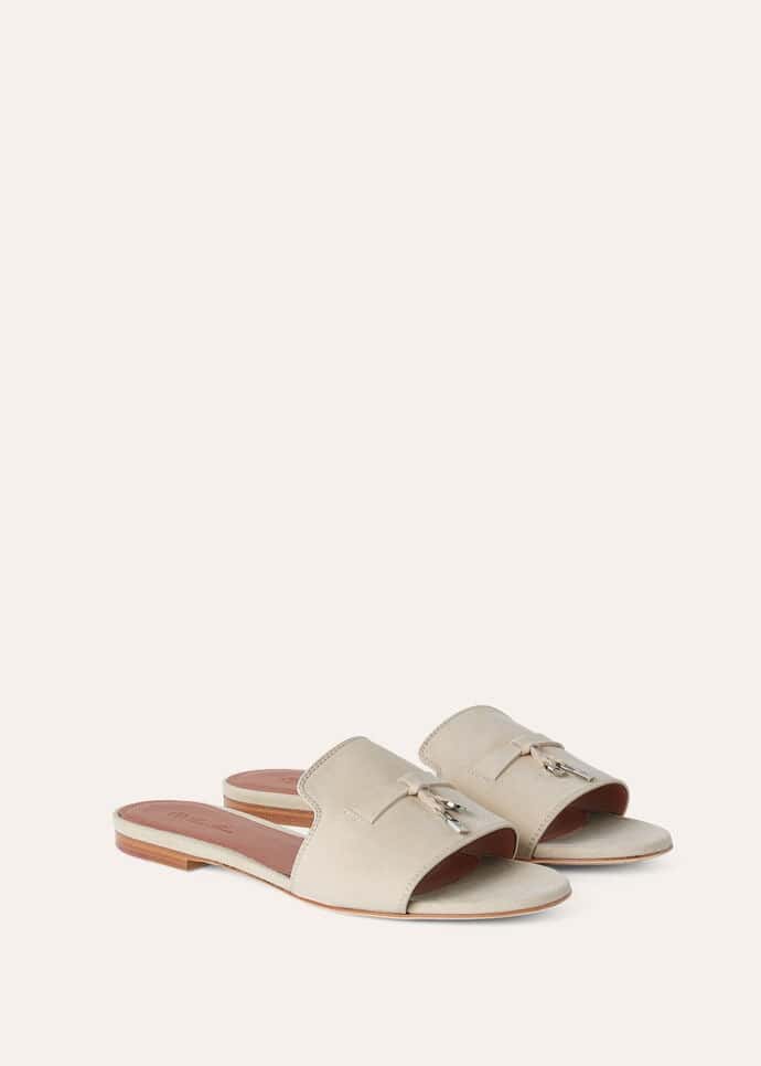 Loro Piana Summer Charms Sandal Suede Goatskin Pearl Powder - Image 3