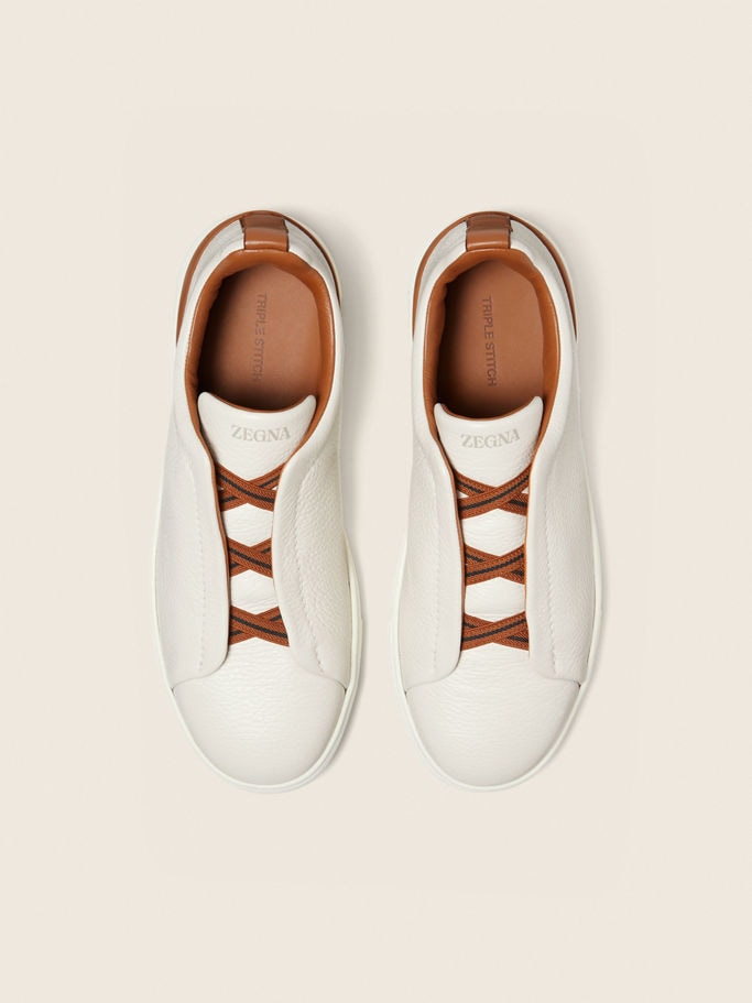 Zegna Off White Deerskin Triple Stitch™ Sneakers - Image 5