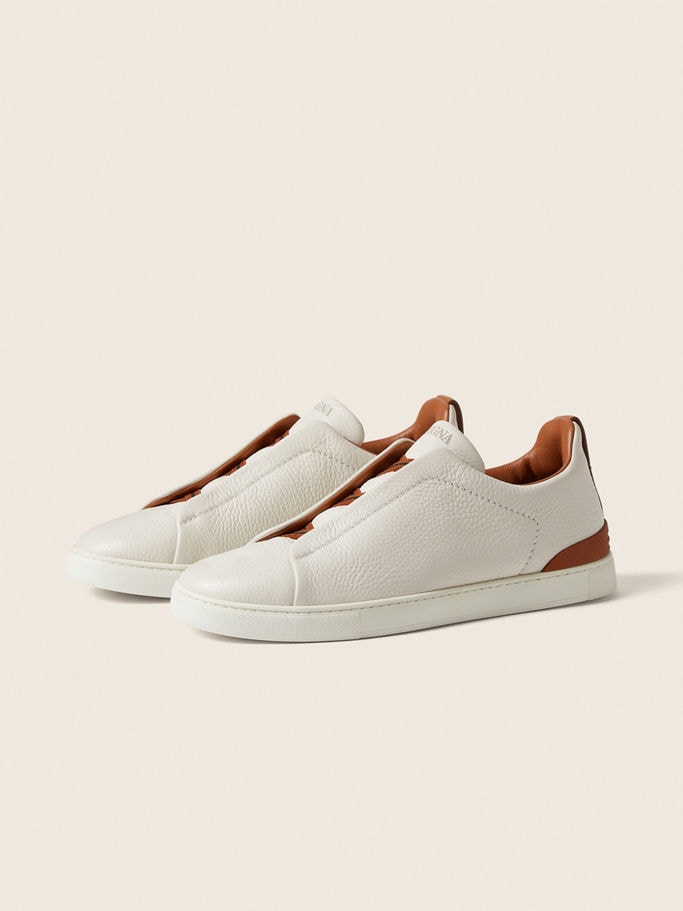 Zegna Off White Deerskin Triple Stitch™ Sneakers - Image 3