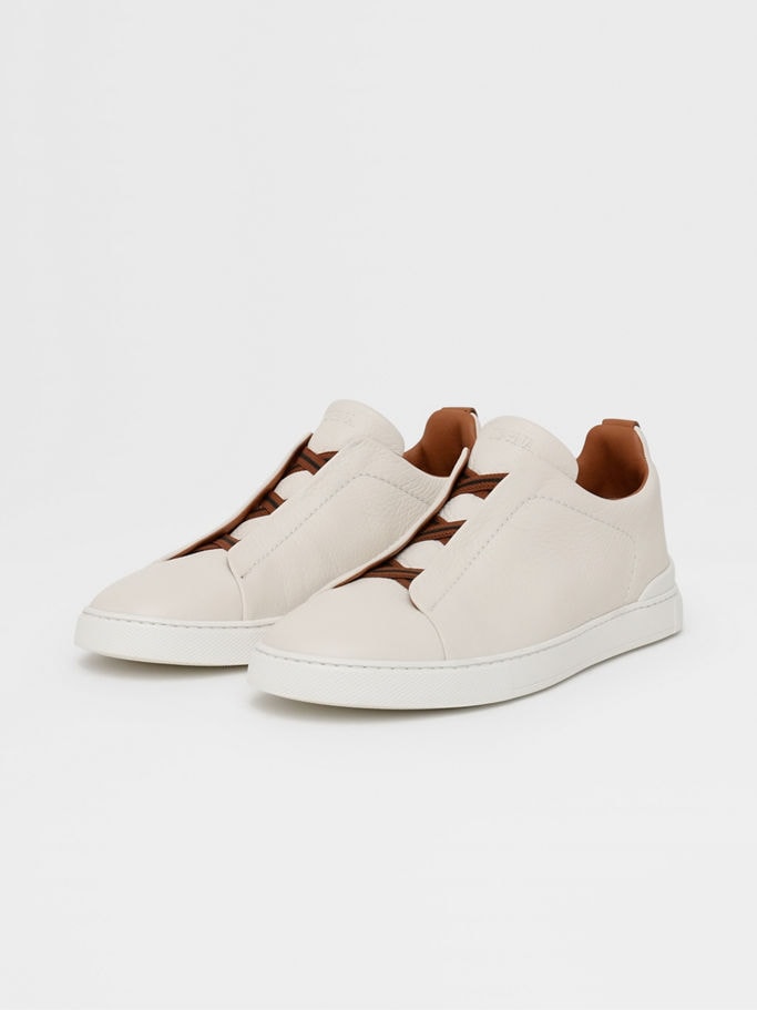 Zegna Off White Deerskin Triple Stitch™ Sneakers - Image 4