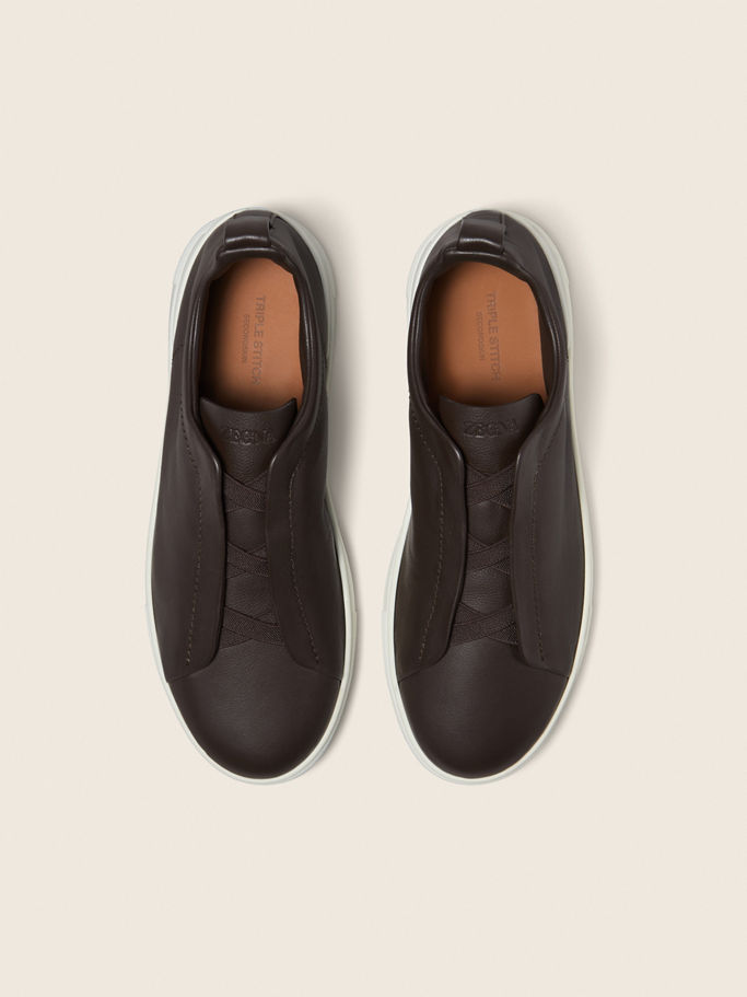 Zegna Dark Brown Triple Stitch™ SECONDSKIN Sneakers - Image 4