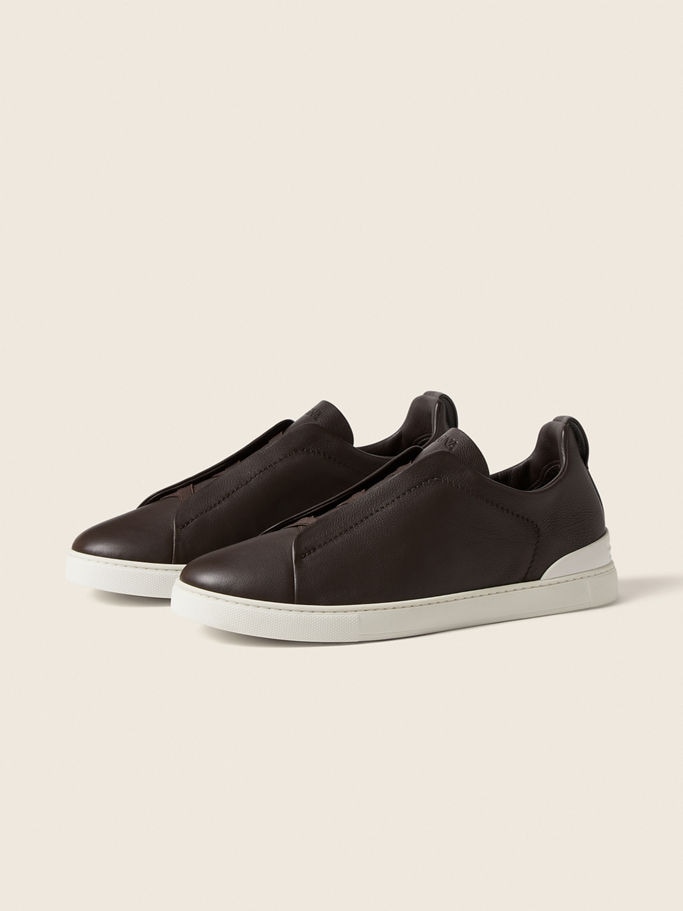 Zegna Dark Brown Triple Stitch™ SECONDSKIN Sneakers - Image 3