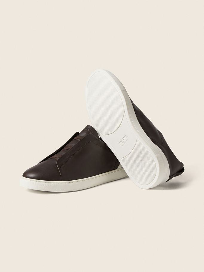 Zegna Dark Brown Triple Stitch™ SECONDSKIN Sneakers - Image 5